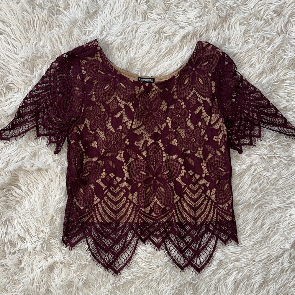 Express Deep Burgundy Lace Blouse